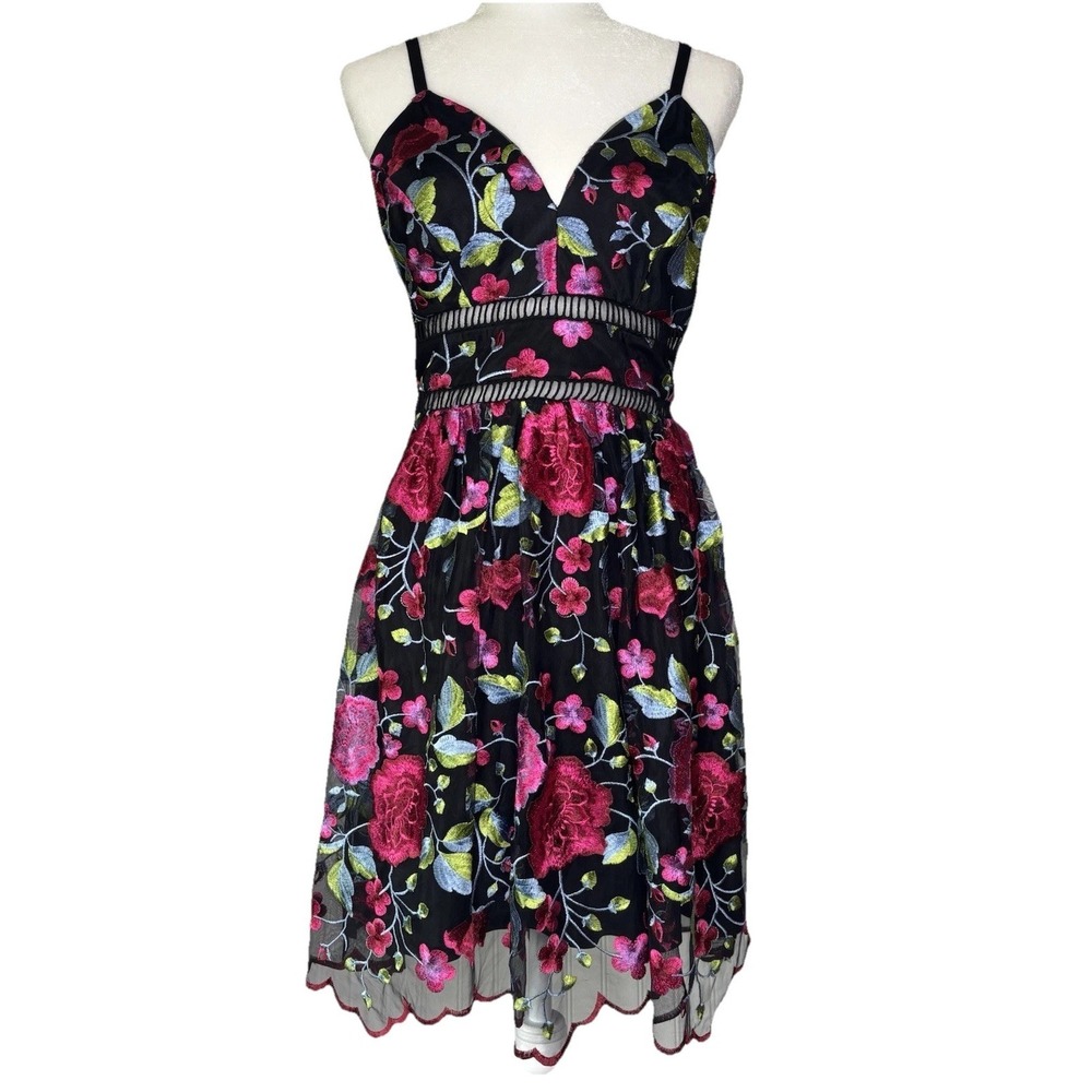 Nicole Miller New York Anthropologie Tribeca Dress 12 Embroidered Dark Floral